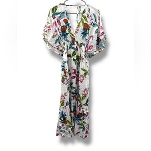 Blue Island Maxi Dress Women’s Size Large White Pink Blue Empire Waist Flowy‎